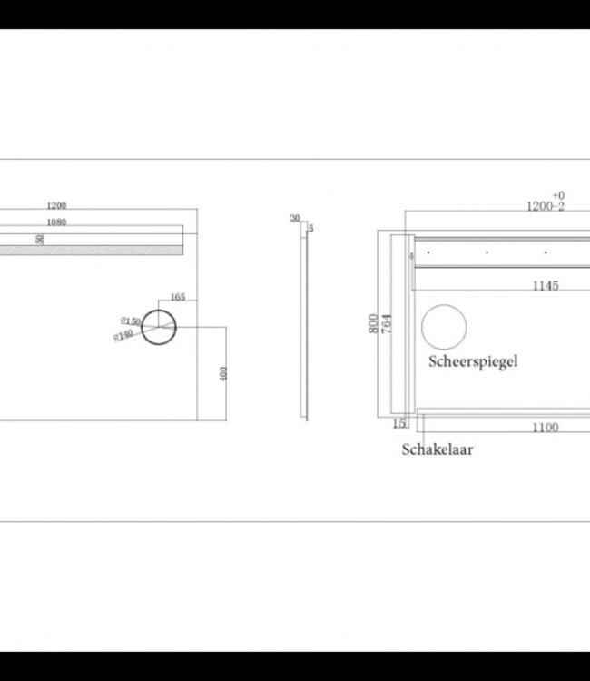 Wiesbaden Tigris Spiegel met LED Verlichting en Scheerspiegel - 120x80 cm