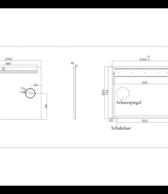 Wiesbaden Tigris Spiegel met LED Verlichting en Scheerspiegel - 100x80 cm