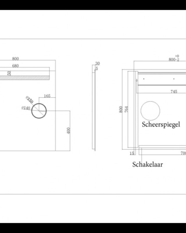 Wiesbaden Tigris Spiegel met LED Verlichting en Scheerspiegel - 80x80 cm