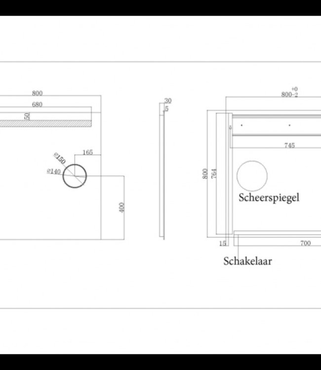 Wiesbaden Tigris Spiegel met LED Verlichting en Scheerspiegel - 80x80 cm