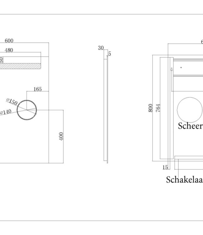 Wiesbaden Tigris Spiegel met LED Verlichting en Scheerspiegel - 60x80 cm