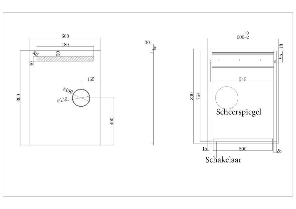 Wiesbaden Tigris Spiegel met LED Verlichting en Scheerspiegel - 60x80 cm