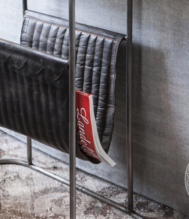 Be-Uniq Bijzettafel Lazy - L22 x B55 x H69 cm - Hout / Leder