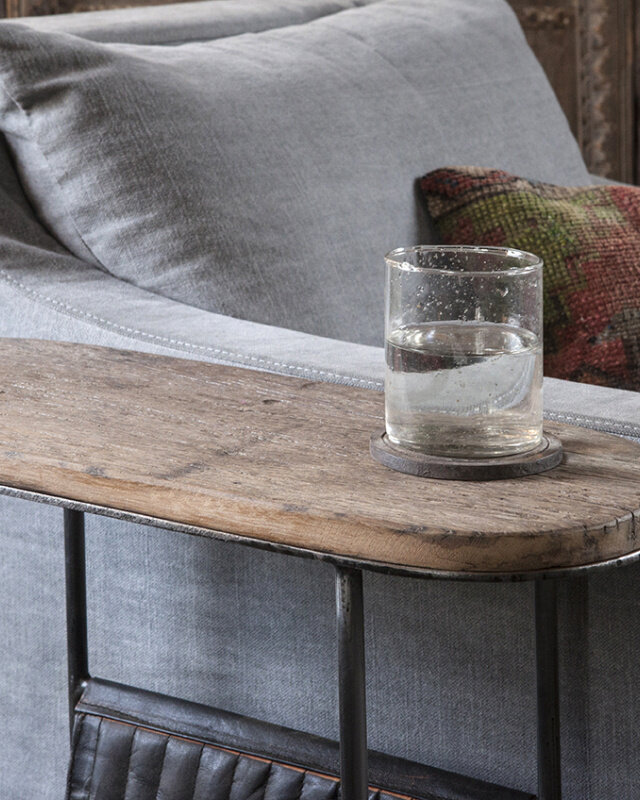 Be-Uniq Bijzettafel Lazy - L22 x B55 x H69 cm - Hout / Leder