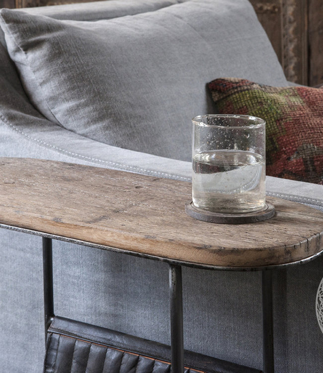 Be-Uniq Bijzettafel Lazy - L22 x B55 x H69 cm - Hout / Leder