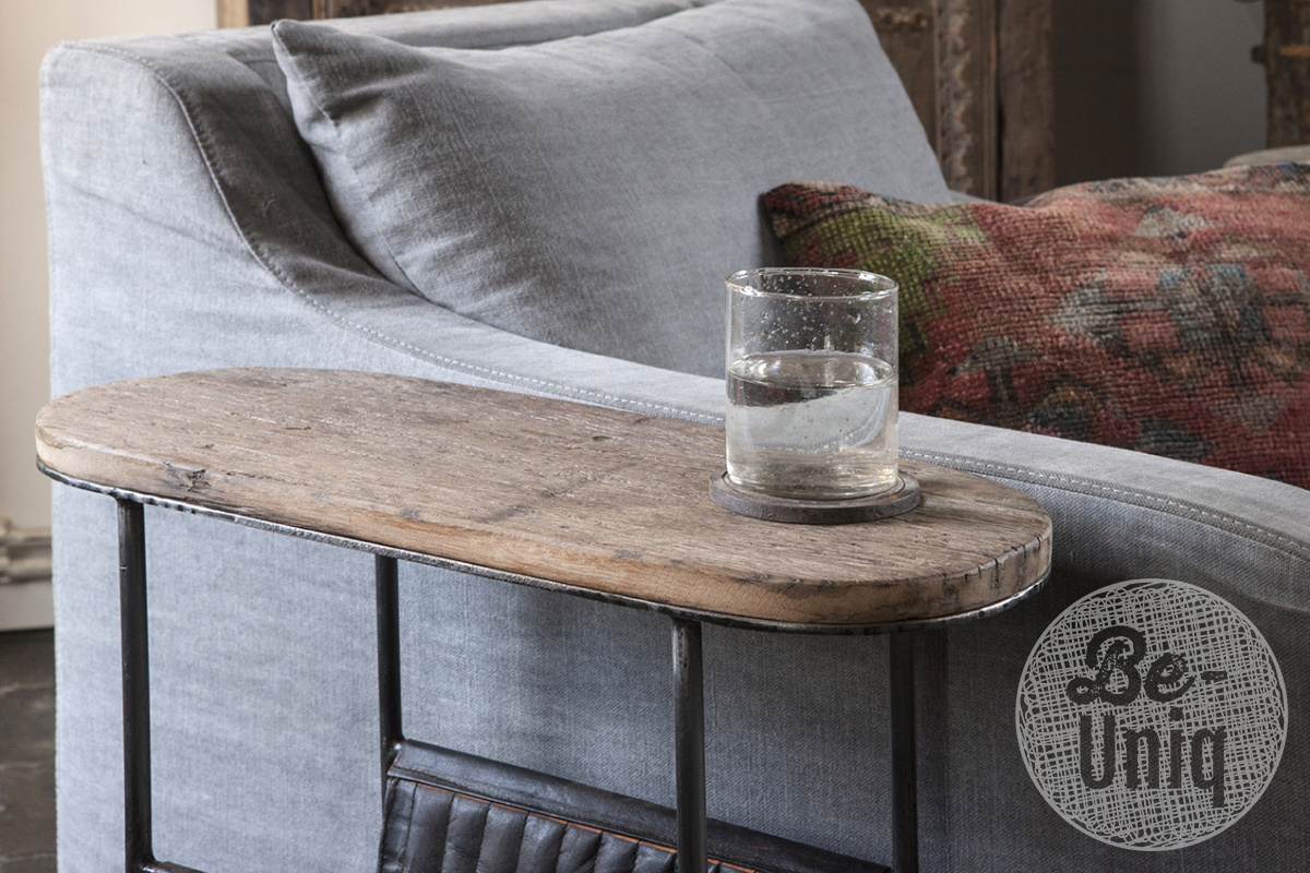 Be-Uniq Bijzettafel Lazy - L22 x B55 x H69 cm - Hout / Leder