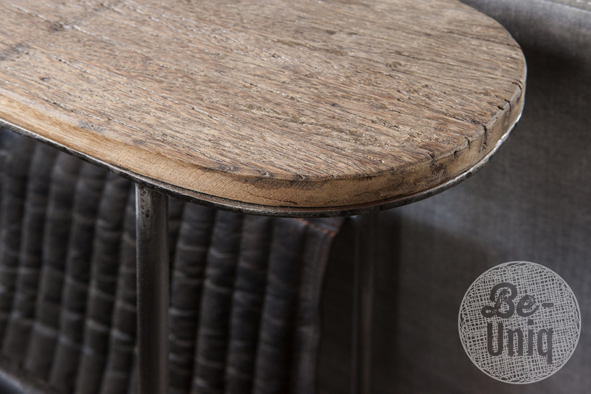 Be-Uniq Bijzettafel Lazy - L22 x B55 x H69 cm - Hout / Leder