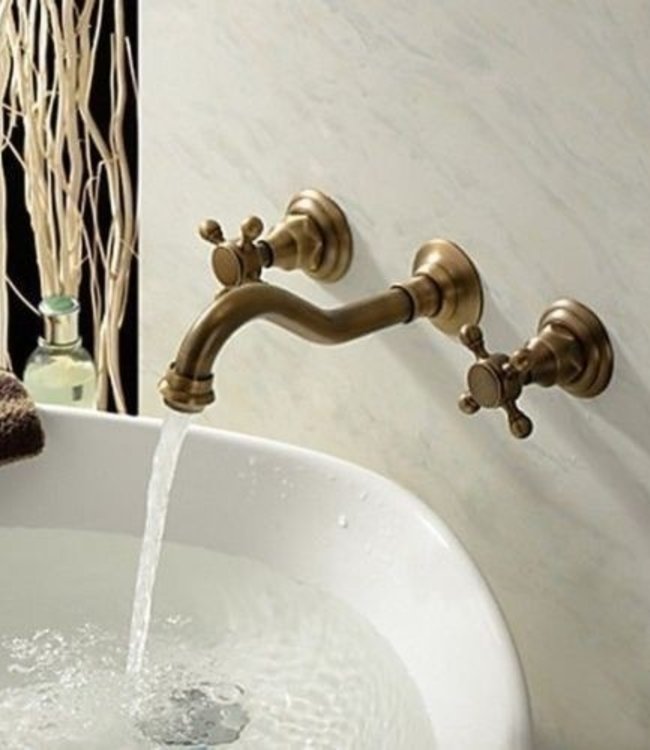 Rene Houtman 3-delige Wastafelkraan - Nostalgisch Brons Afgewerkt