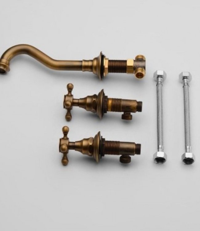 Rene Houtman 3-delige Wastafelkraan - Nostalgisch Brons Afgewerkt