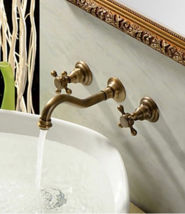 Rene Houtman 3-delige Wastafelkraan - Nostalgisch Brons Afgewerkt