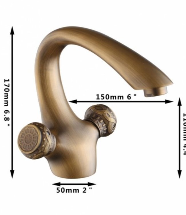 Rene Houtman Nostalgische Bronzen Wastafelkraan - Klassiek - Met Draaiknoppen