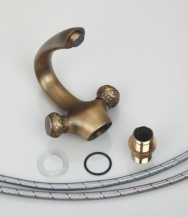 Rene Houtman Nostalgische Bronzen Wastafelkraan - Klassiek - Met Draaiknoppen