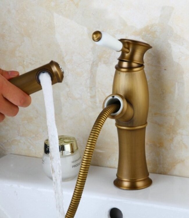 Rene Houtman Nostalgische Wastafelkraan - Klassiek - Brons - Uittrekbaar