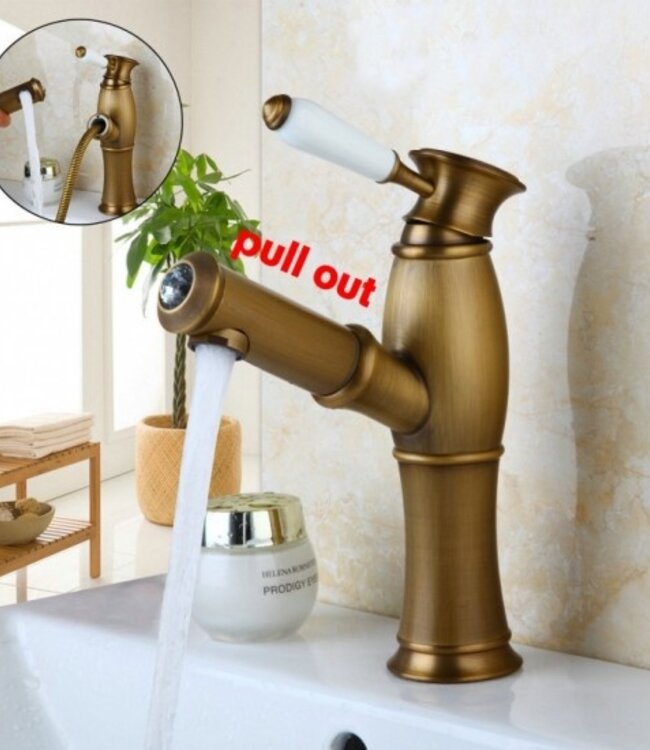 Rene Houtman Nostalgische Wastafelkraan - Klassiek - Brons - Uittrekbaar