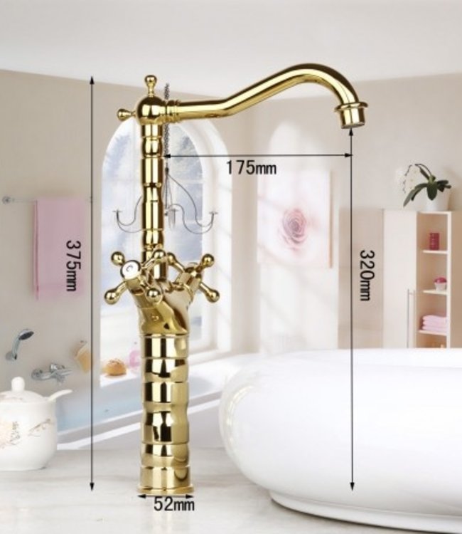 Rene Houtman Landelijke Wastafelkraan - Goud - Hoog model