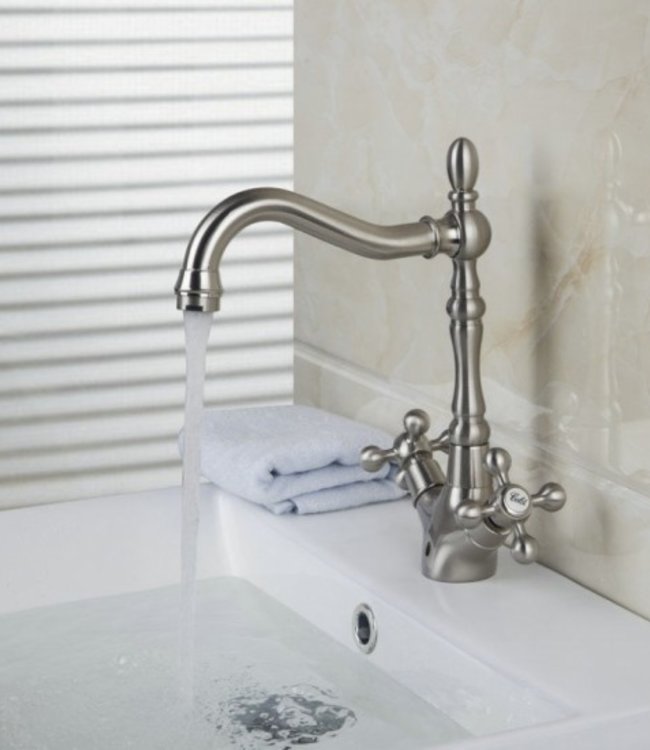 Rene Houtman Klassieke Geborsteld Nikkel Wastafelkraan