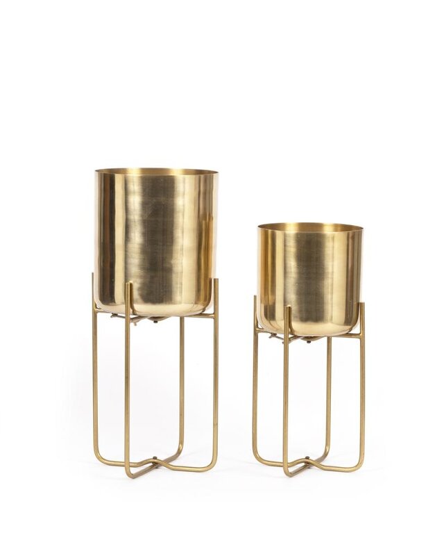 Bazar Bizar Gouden Messing Plantenpot op Standaard - M