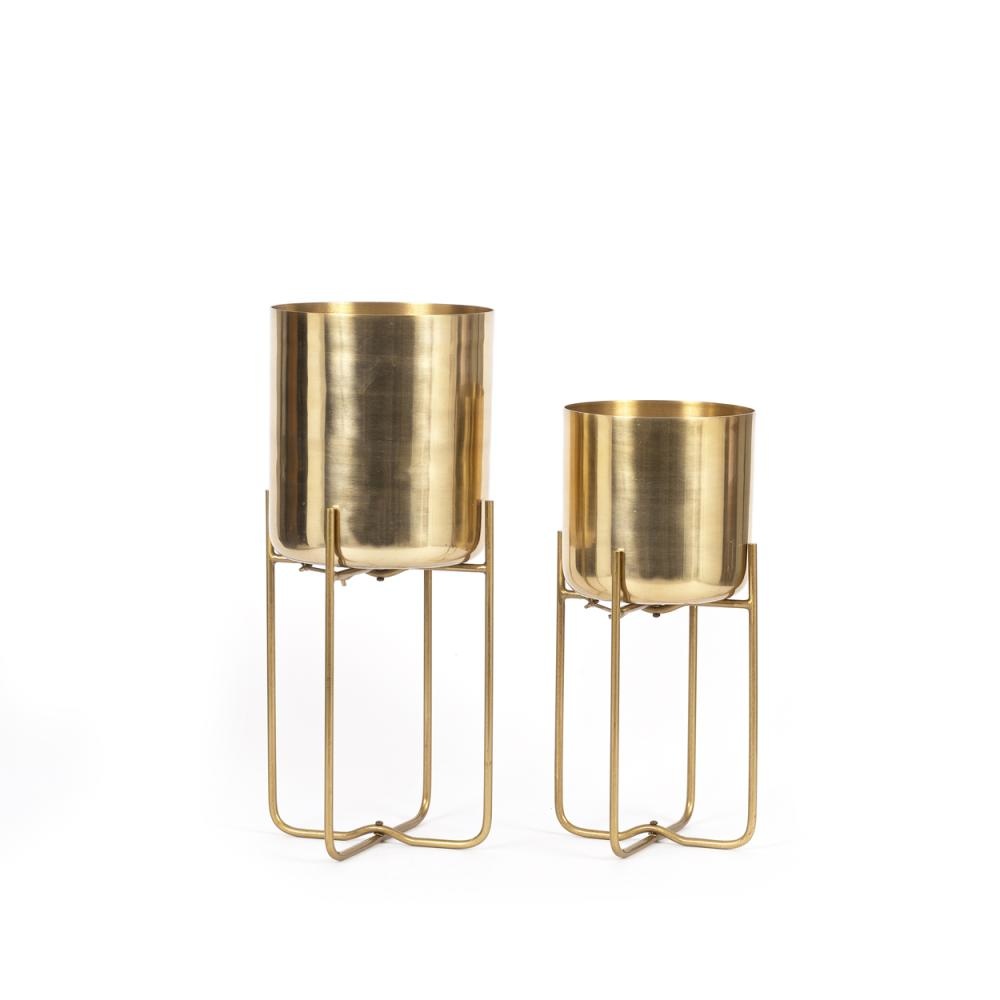 Bazar Bizar Gouden Messing Plantenpot op Standaard - M