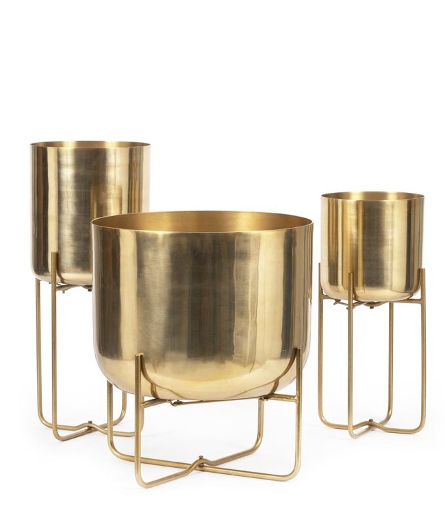 Bazar Bizar Gouden Messing Plantenpot op Standaard - XL