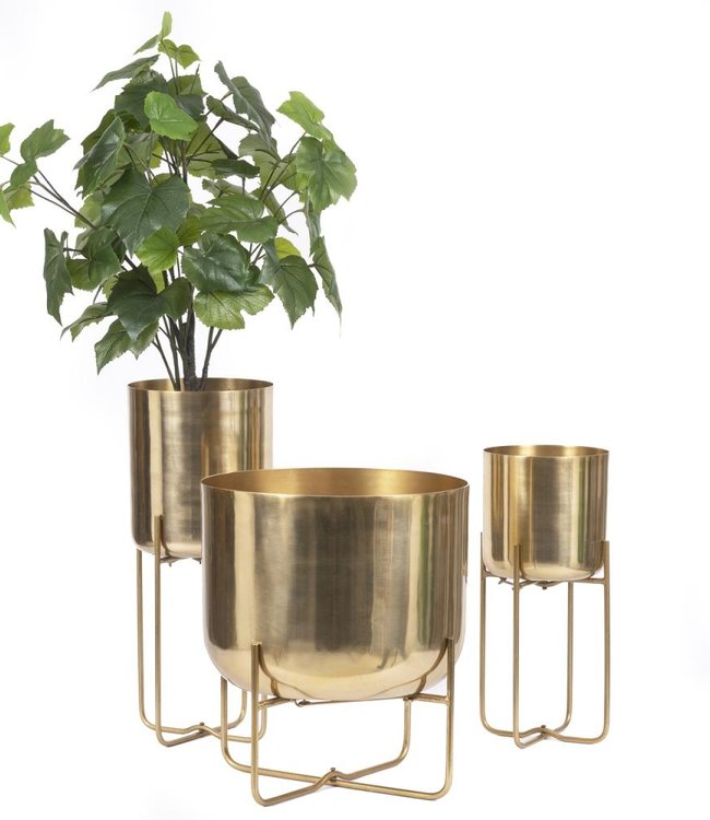 Bazar Bizar Gouden Messing Plantenpot op Standaard - XL