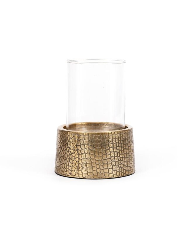 Bazar Bizar Croco Kaars Houder met Glas - Messing - L