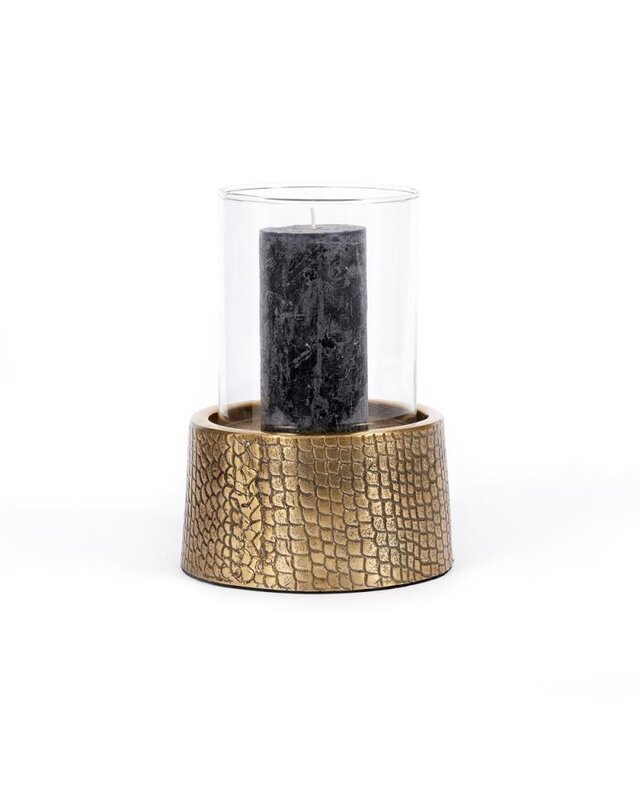 Bazar Bizar Croco Kaars Houder met Glas - Messing - L
