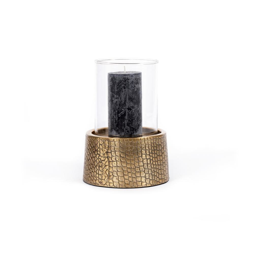 Bazar Bizar Croco Kaars Houder met Glas - Messing - L