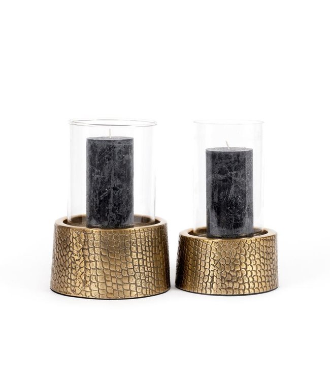 Bazar Bizar Croco Kaars Houder met Glas - Messing - L