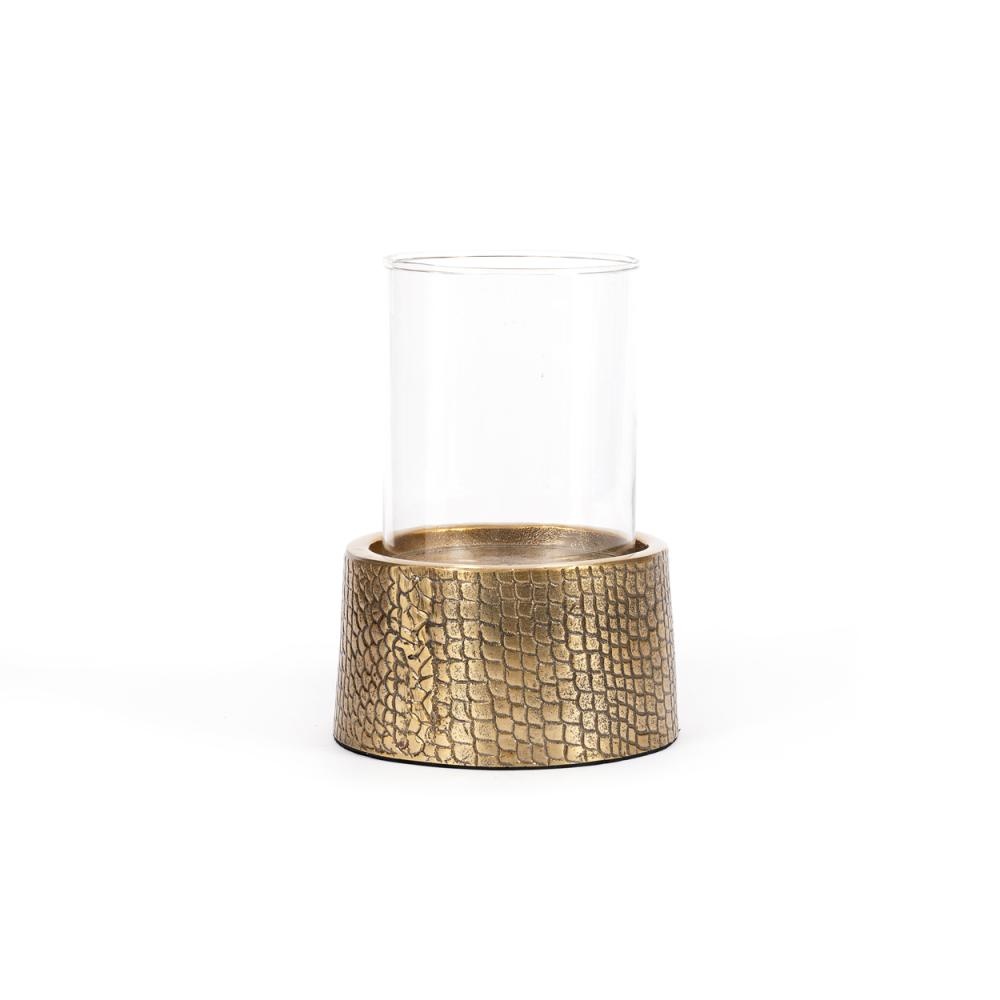 Bazar Bizar Croco Kaars Houder met Glas - Messing - M