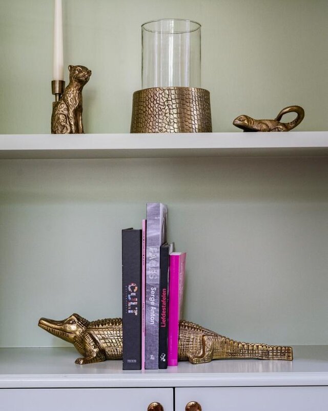 Bazar Bizar Croco Kaars Houder met Glas - Messing - M