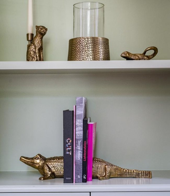 Bazar Bizar Croco Kaars Houder met Glas - Messing - M