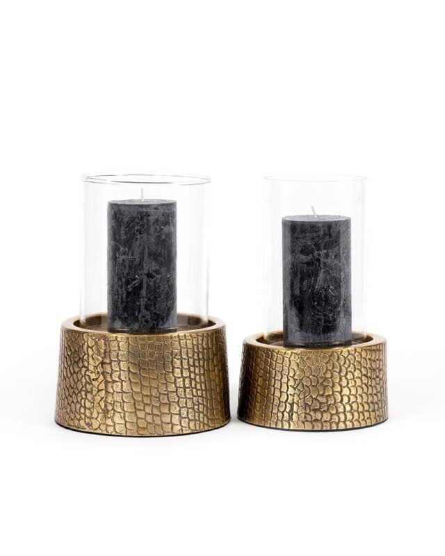 Bazar Bizar Croco Kaars Houder met Glas - Messing - M