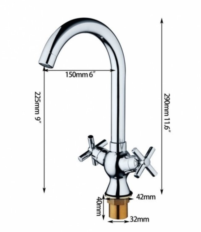 Rene Houtman Chroom Keukenkraan met Klassieke Draaihendels