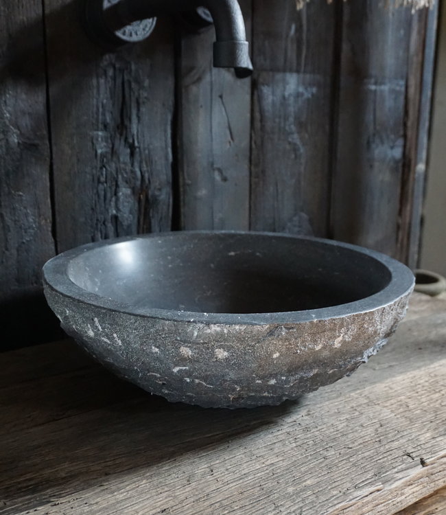 Rene Houtman Hardstenen Opzet Waskom Rond gekapt - B42 cm