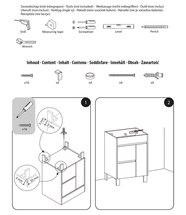 Rene Houtman Badkamermeubel Corrie Wit Met Rails H85 x B80 x D45 cm