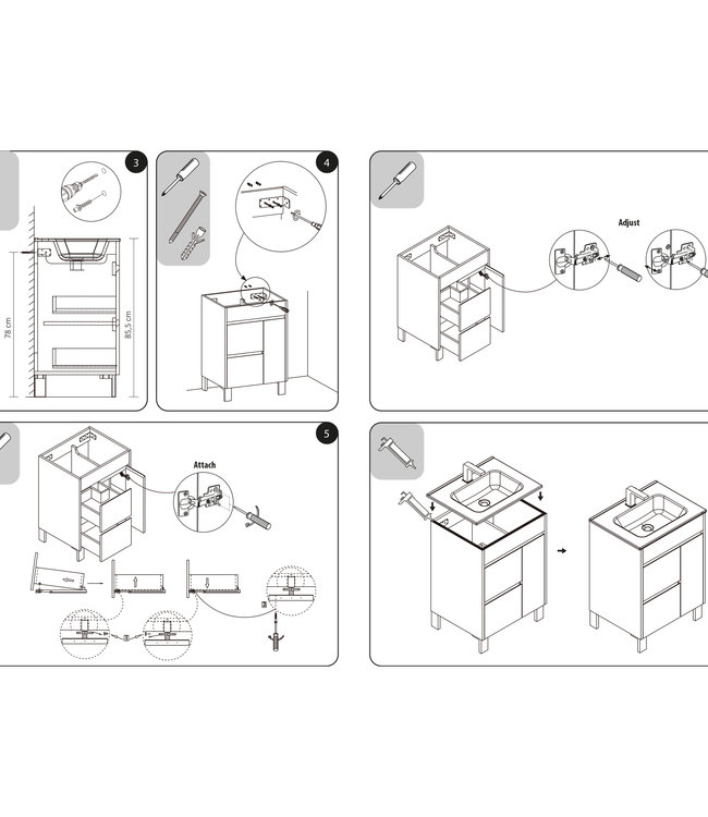 Rene Houtman Badkamermeubel Corrie Wit Met Rails H85 x B80 x D45 cm