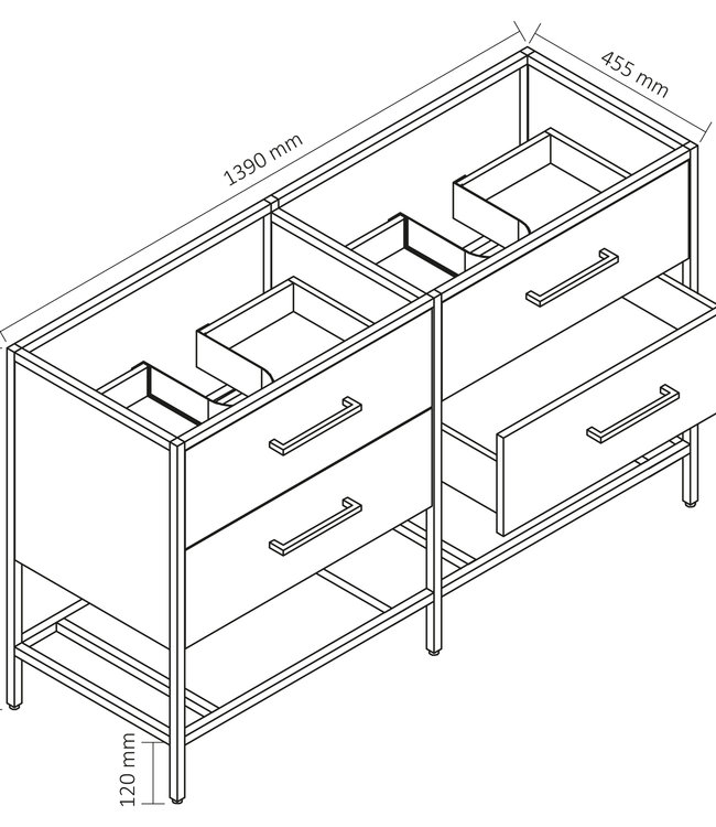 Rene Houtman Badkamermeubel Rustiq Bruin Industrieel L140 x D46 x H82 cm