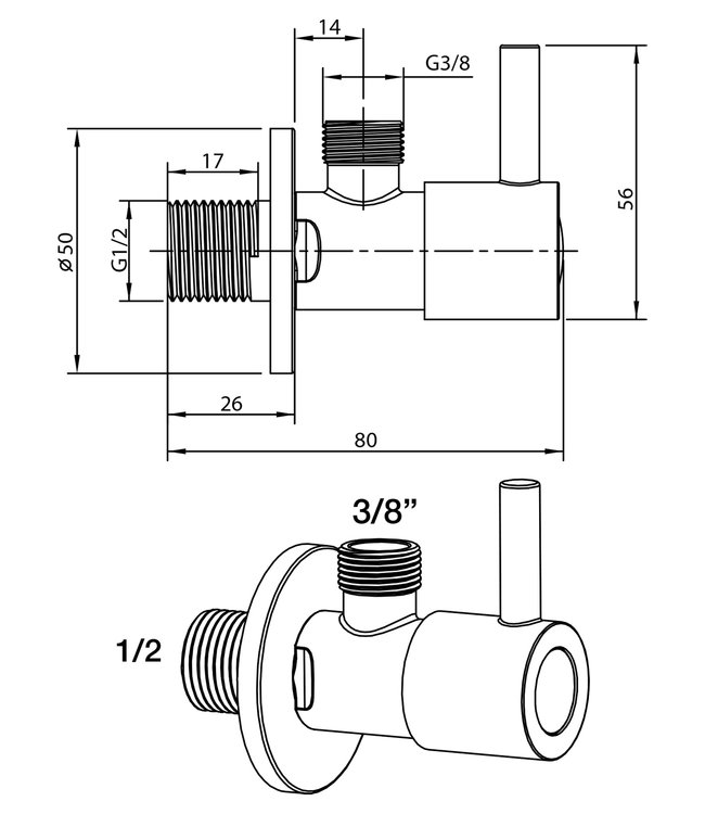 Rene Houtman Hoekstopkraan Differnz | 1/2 x 3/8 | Mat Wit