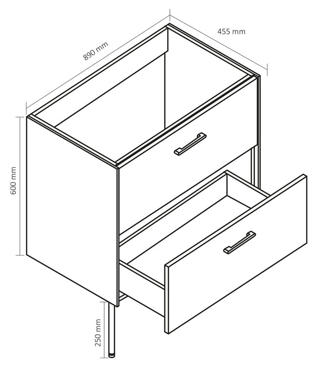 Rene Houtman Badkamermeubel Femke 2-Lades L91.5xD46.5xH85 cm