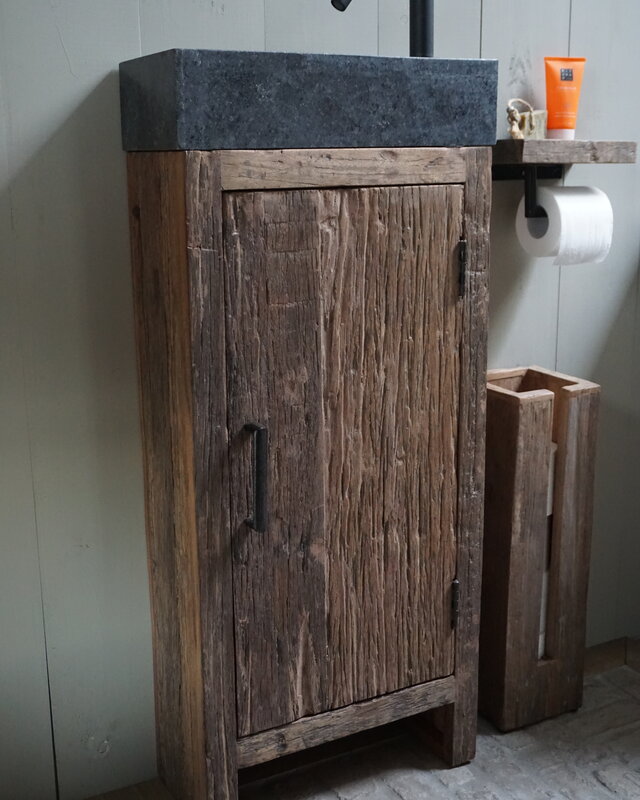 Rene Houtman Toiletmeubel Oud Hout - Unique - Fontein Graniet