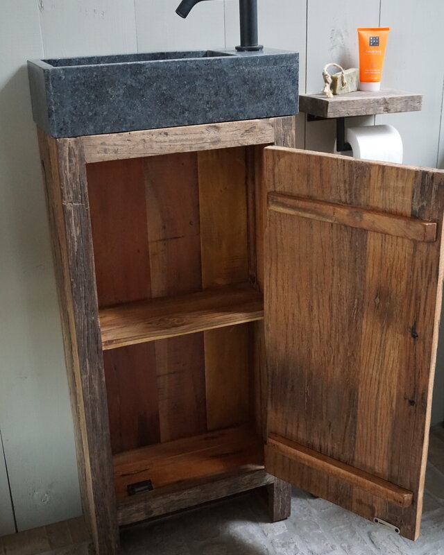Rene Houtman Toiletmeubel Oud Hout - Unique - Fontein Graniet
