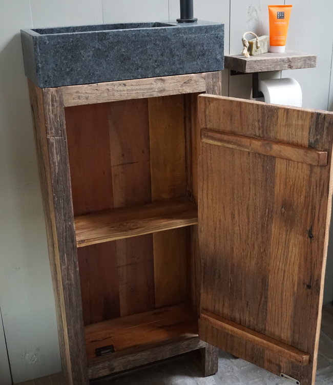 Rene Houtman Toiletmeubel Oud Hout - Unique - Fontein Graniet