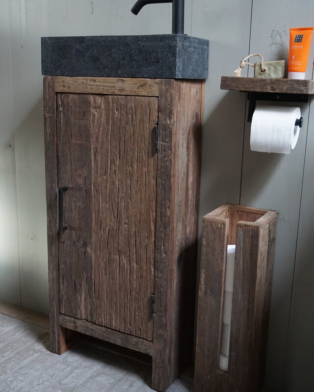 Rene Houtman Toiletmeubel Oud Hout - Unique - Fontein Graniet