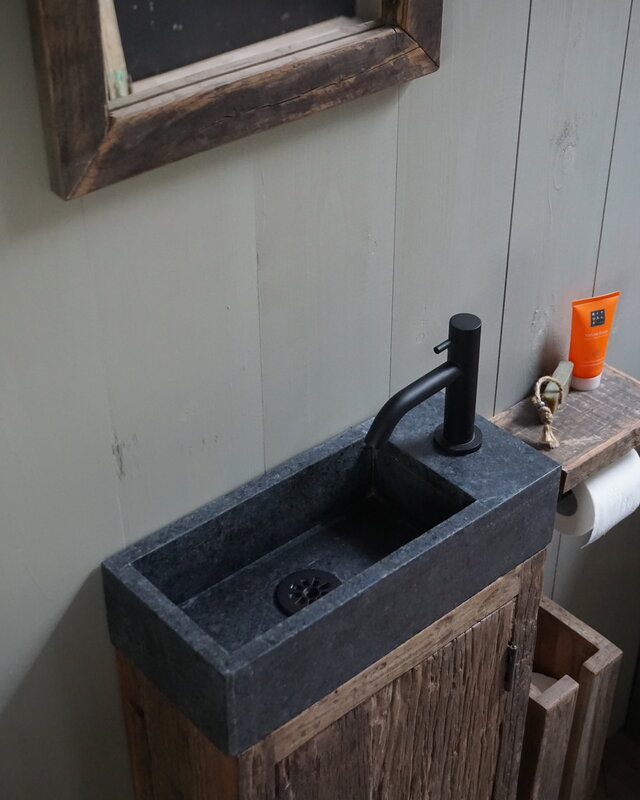 Rene Houtman Toiletmeubel Oud Hout - Unique - Fontein Graniet