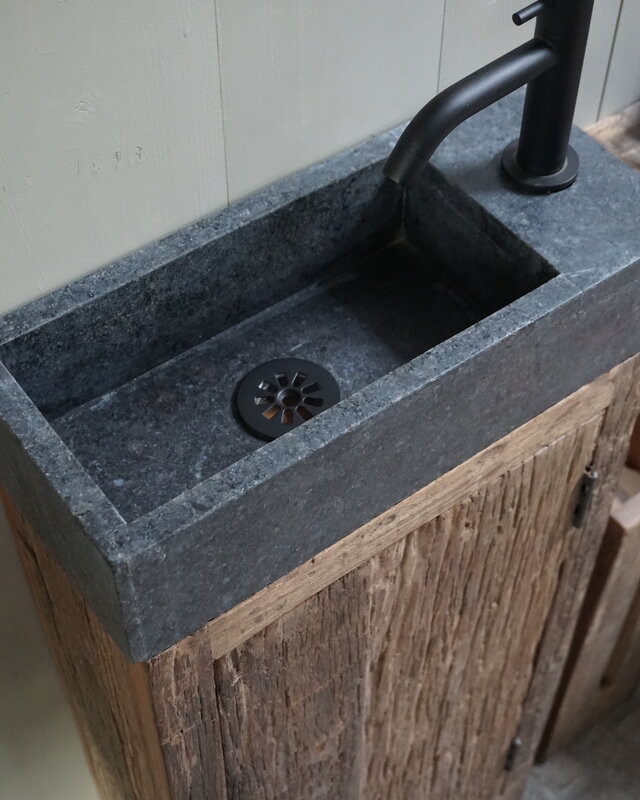Rene Houtman Toiletmeubel Oud Hout - Unique - Fontein Graniet