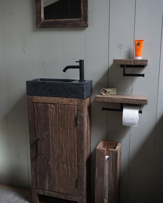 Rene Houtman Toiletmeubel Oud Hout - Unique - Fontein Graniet