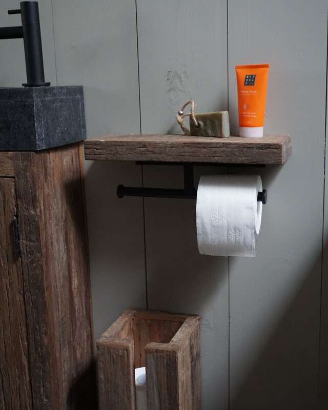 Rene Houtman Toiletrolhouder Dubbel - Oud Hout Unique Plank