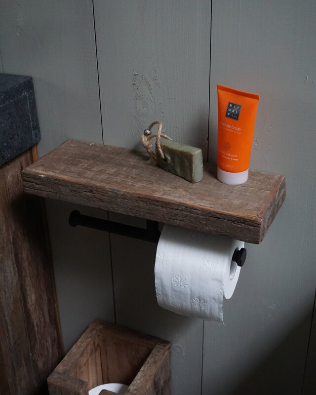 Rene Houtman Toiletrolhouder Dubbel - Oud Hout Unique Plank