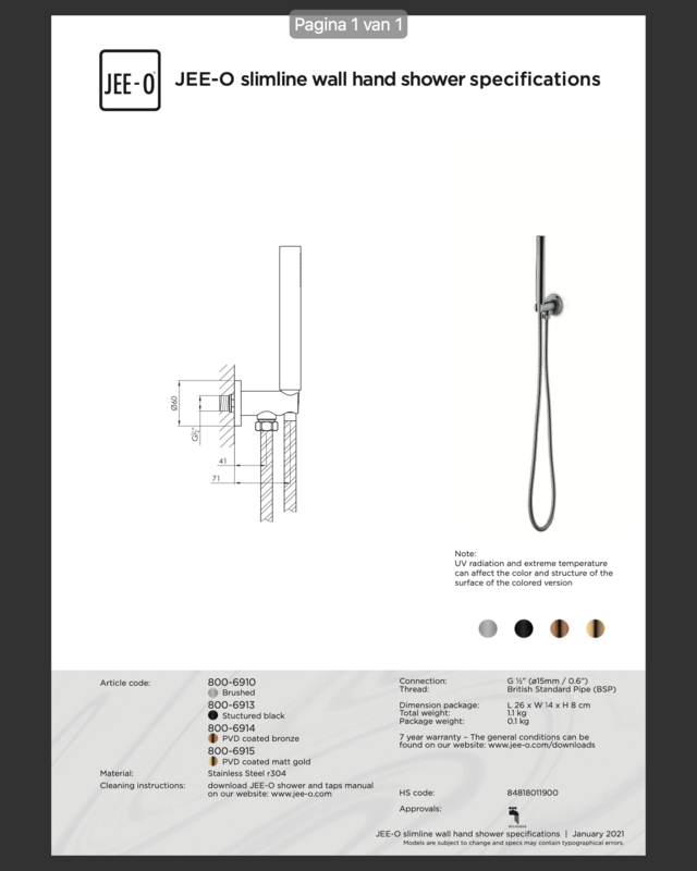 JEE-O Slimline Wand Douche Combinatie 02 | Met Handdouche | Meerdere kleuren