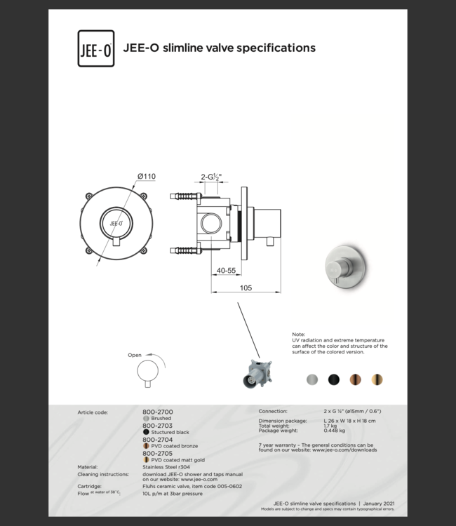 JEE-O Slimline Wand Douche Combinatie 02 | Met Handdouche | Meerdere kleuren